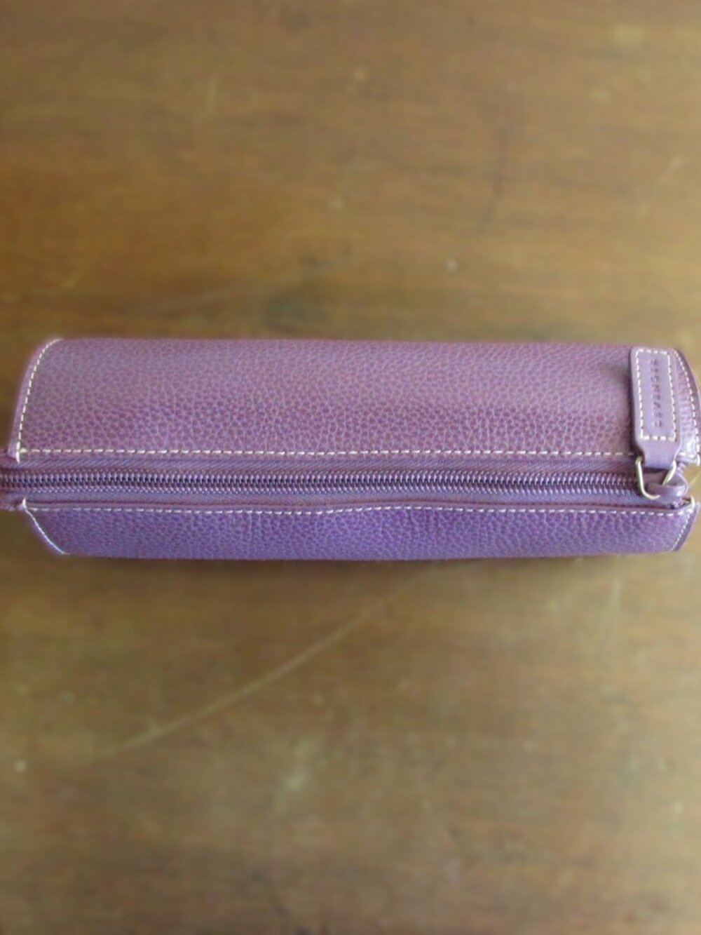 Levenger Purple Leather Zip Pouch Pencil Case Organizer